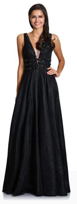 Langes schwarzes Abendkleid mit V-Ausschnitt