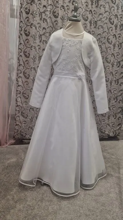 Kommunionkleid in Weiß mit Spitzenoberteil
